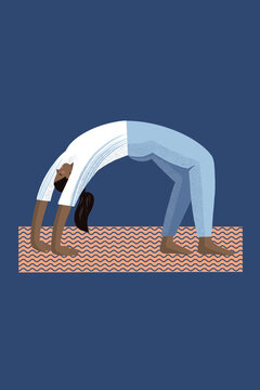 Young woman with ponytail standing in urdhva dhanurasana position