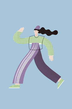 Brunette female doing daily walking to maintaining physical health