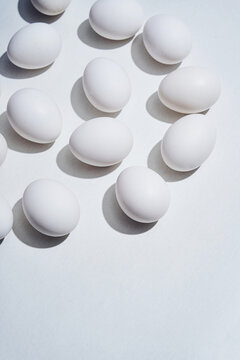 White Eggs Arrayed on Bright Surface in Daylight