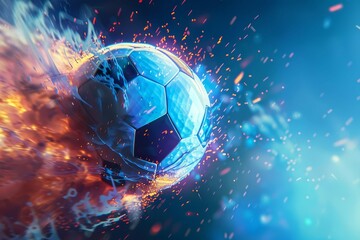 vibrant soccer ball exploding with dynamic energy capturing the excitement of the game 3d illustration - obrazy, fototapety, plakaty