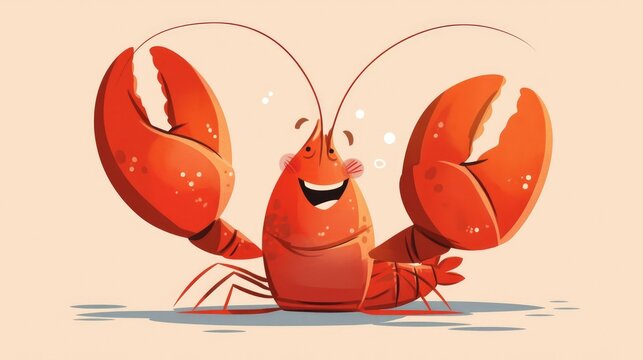 A cartoon lobster is cheerfully waving