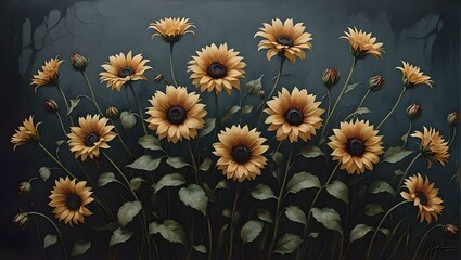 Sunflowers on a Dark Background