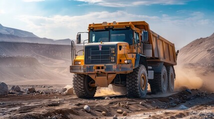 Powerful Articulated Truck Navigating Rugged Terrain for Industrial and Construction Purposes