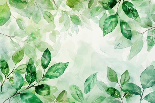 watercolor green leaves background fresh and natural design