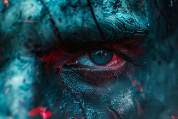 Revenant Face distorting, Wrathful Arrows, Battle for Survival, Haunting Gaze, Haunted Hilltop, Hour of darkness, Terrify, Ominous, Low angle shot, Dark Vibrant Colors - obrazy, fototapety, plakaty