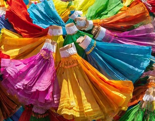 Fototapeta premium Multi Colored skirts fly during traditional Mexican