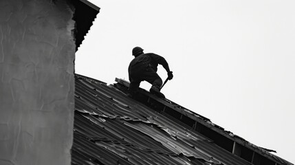 Sweat glistening on their brow a roofer pauses atop a multistory building tools in hand to survey their surroundings with a proud sense of accomplishment. The challenging nature of .