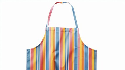 Blank mockup of a colorful striped apron with a halter neckline .