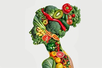 woman portrait made of fresh fruits and vegetables healthy eating and nutrition concept illustration