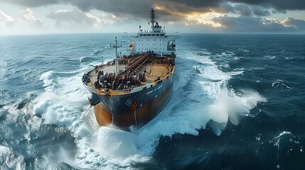 Majestic Tanker Conquers Ocean Symphony. Concept Maritime Industry, Tanker Ships, Ocean Transport, Vessel Technology, Navigational Systems - obrazy, fototapety, plakaty