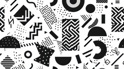 Seamless black and white geometric pattern. Hipster Memphis style