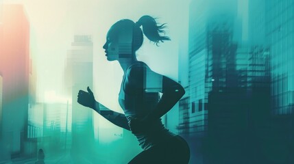 Silhouette of a sporty woman in running pose. AI generated