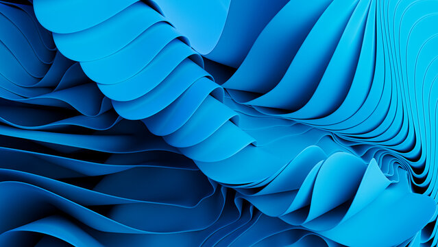3D render of an abstract blue wavy cloth