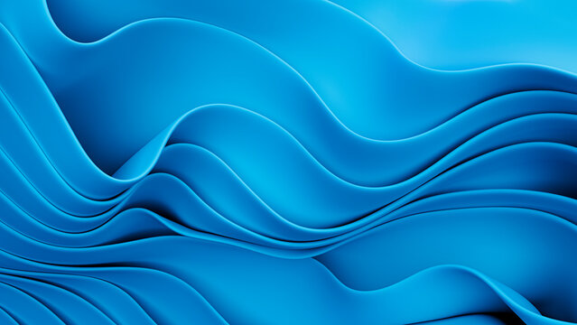 3D render of an abstract blue wavy cloth