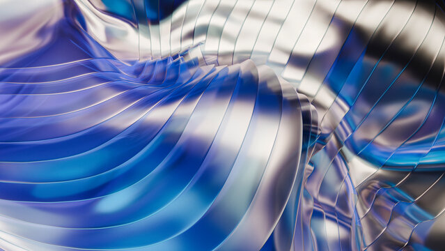 3D render of an abstract holographic wavy cloth