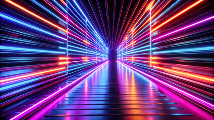 Speed motion blur neon tunnel background. Generative ai