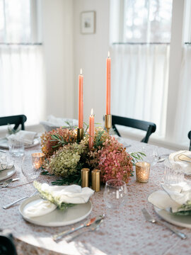 Beautiful dinner tablescape with floral motif