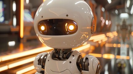 A White Robotic Child Becomes Unlikely Hero of Rebellion Against Corporate Domination - obrazy, fototapety, plakaty