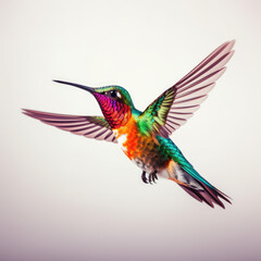 Bright colorful hummingbird flies in the air