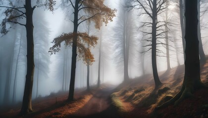 Mystical Autumn Fog in Forest, 