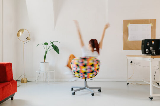 Female intern generation Z having fun in the office