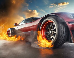 Sport racing car with tyre burning