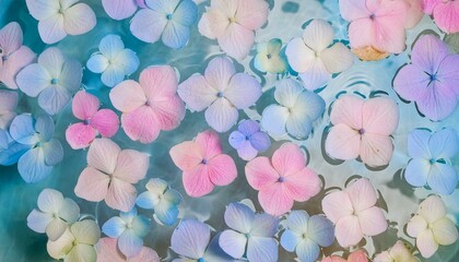 水面に浮かぶ紫陽花の花びら