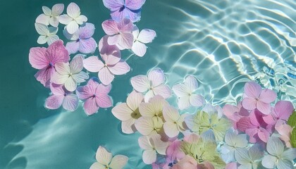 水面に浮かぶ紫陽花の花びら