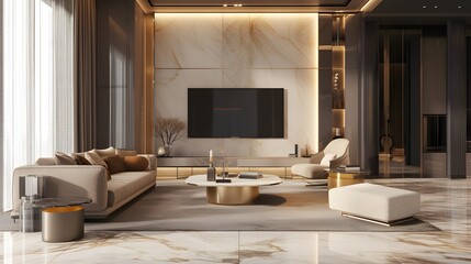mock up of modern luxury living room, realistic, 3D render