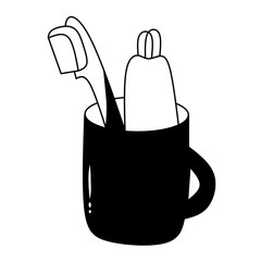 Draw the outline of the toothpaste and toothbrush in the glass 