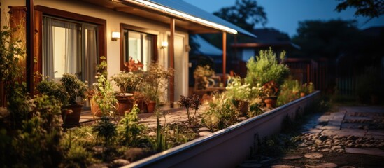 Fototapeta premium Motion sensor led lights on the terrace of a small solar powered house