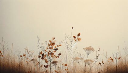 Misty Golden Field with Autumn Grasses.