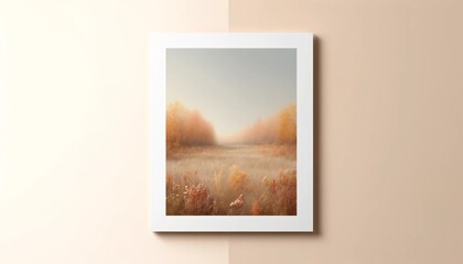 Art print of a serene autumnal scene with rolling hills and trees in warm tones, symbolizing the peaceful essence of fall.