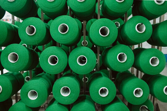 Spools of green cotton thread 