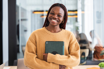 Joyful professional in a modern office setting