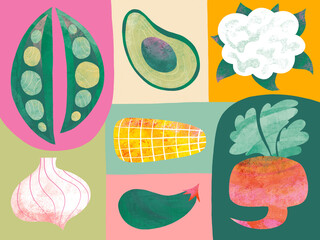 The colorful board with food elements