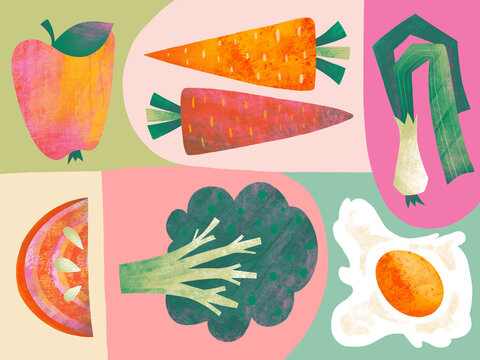 The colorful board with food elements