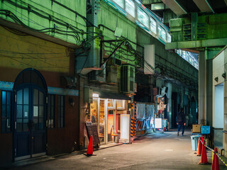 Lonely alley in downtown Tokyo at night