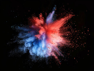 Vibrant colored powder explosion in closeup. Abstract dust on a backdrop with colorful bursts. - obrazy, fototapety, plakaty