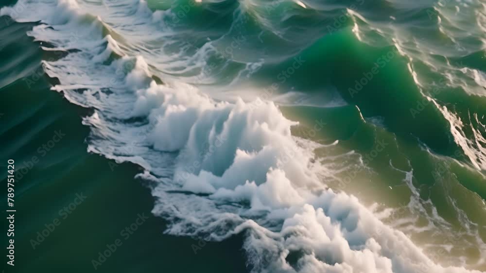 Poster aerial view of the ocean with waves generative ai