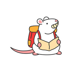 Cute mouse with a backpack reading a map