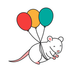 Cute cartoon mouse with balloons