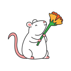 Cute white mouse with a flower