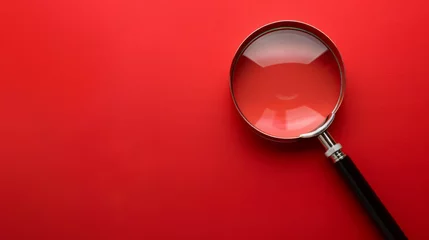 Fotobehang magnifying glass on clean empty red background © ImageHeaven