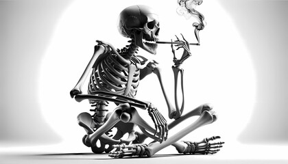 No tobacco day awareness concept with Skeleton smoking symbolizing dangerous of nicotine addiction from cigarettes 