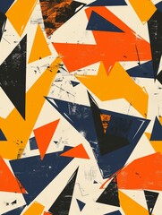Abstract Painting of Orange, Blue, and Black Shapes - obrazy, fototapety, plakaty