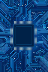 A blue computer chip with a black outline