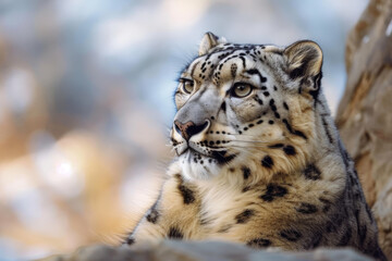 Fototapeta premium Portrait of a majestic snowleopard in his natural habitat