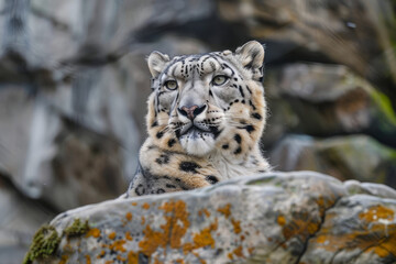 Portrait of a majestic snowleopard in his natural habitat