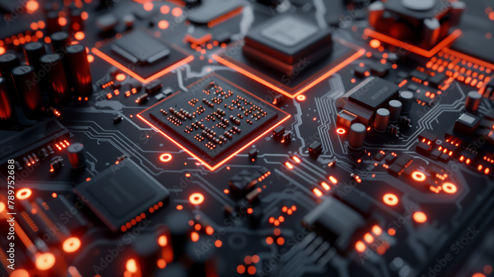 Poster modern technology background glowing binary circuit lines in motherboard cyber tech wallpaper